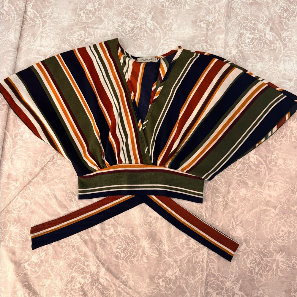 Stylish Striped Wrap Top from Papaya - Medium